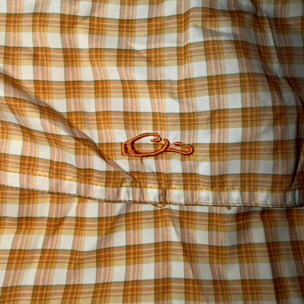 Drake Clothing Company Mens XL Orange Plaid Short Sleeve Vented Fishing Shirt